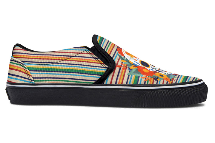Dia De Los Muertos Floral Sugar Skull Slip On Shoes