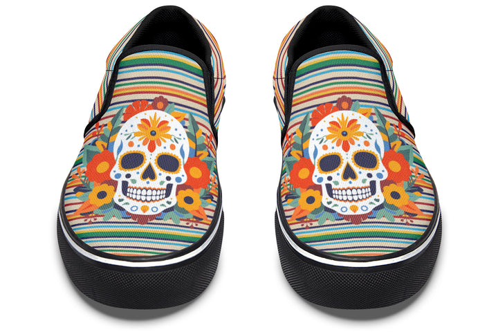 Dia De Los Muertos Floral Sugar Skull Slip On Shoes