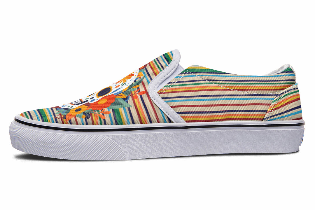 Dia De Los Muertos Floral Sugar Skull Slip On Shoes