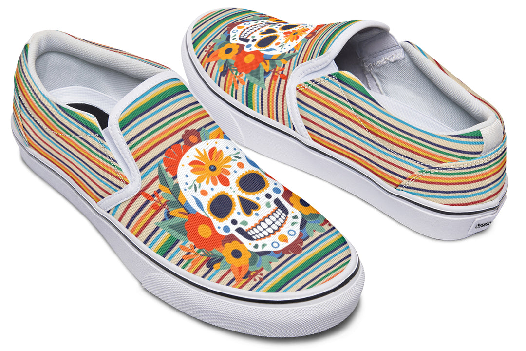 Dia De Los Muertos Floral Sugar Skull Slip On Shoes