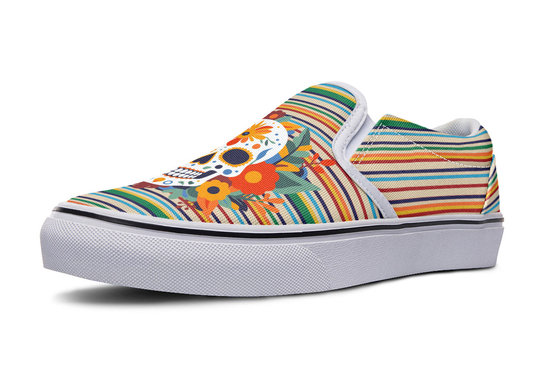 Dia De Los Muertos Floral Sugar Skull Slip On Shoes