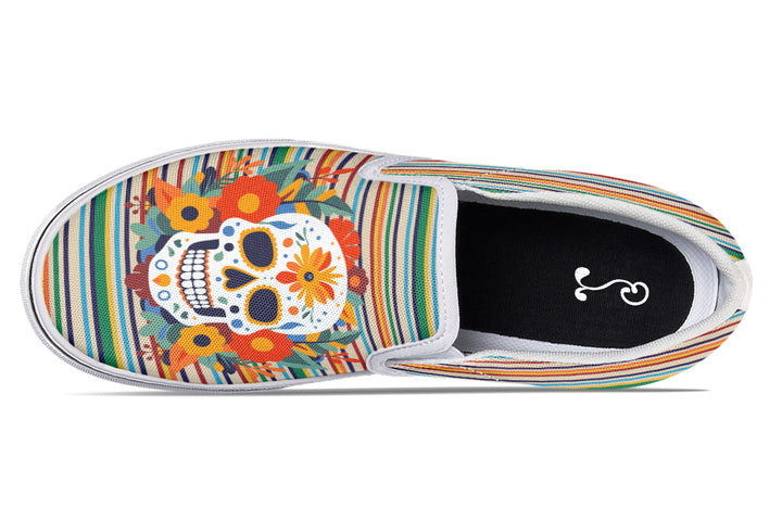 Dia De Los Muertos Floral Sugar Skull Slip On Shoes