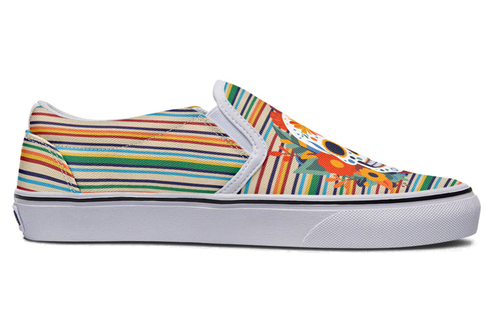 Dia De Los Muertos Floral Sugar Skull Slip On Shoes