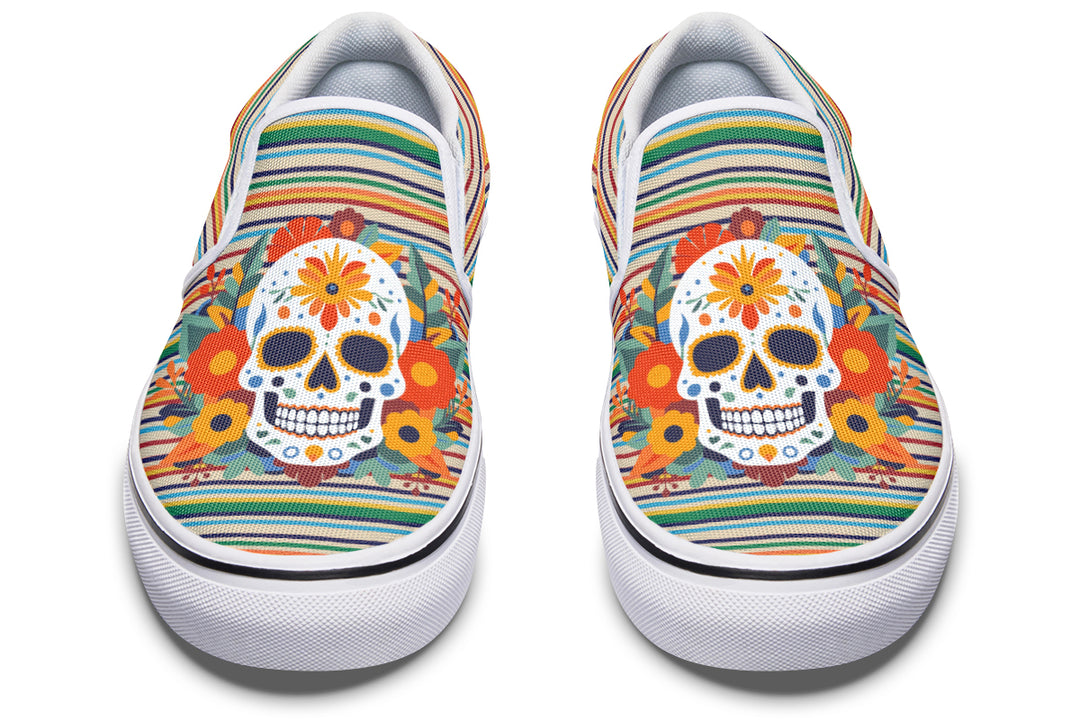 Dia De Los Muertos Floral Sugar Skull Slip On Shoes