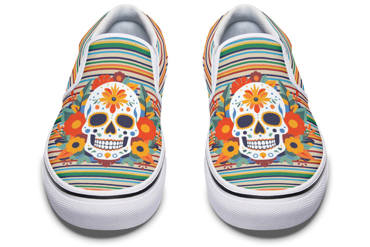 Dia De Los Muertos Floral Sugar Skull Slip On Shoes