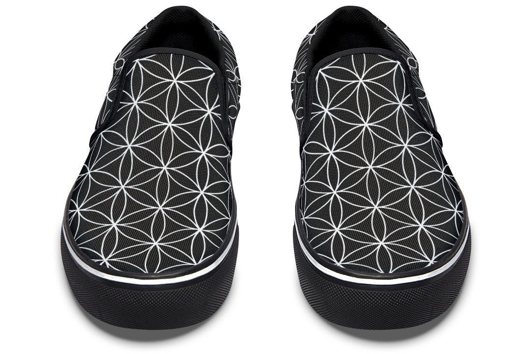 Flower of Life Black Slip On Shoes