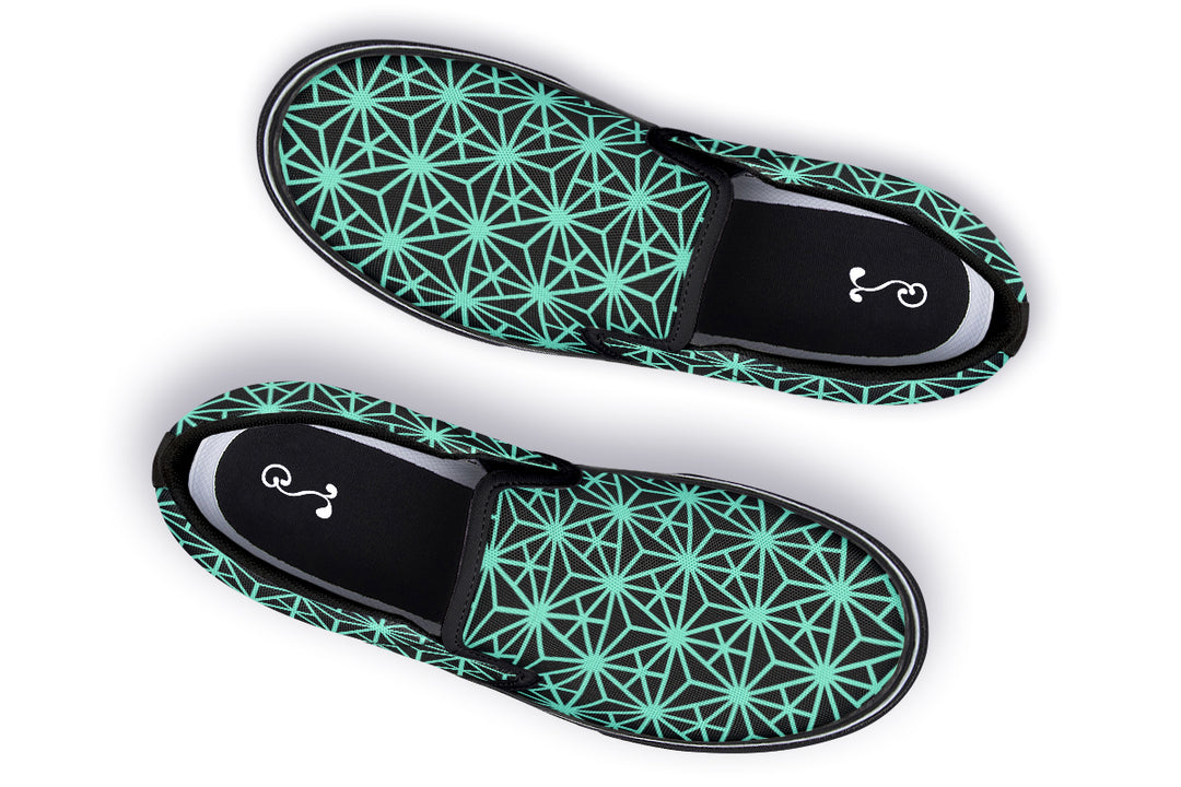 Geo Triangles Teal Slip On Shoes