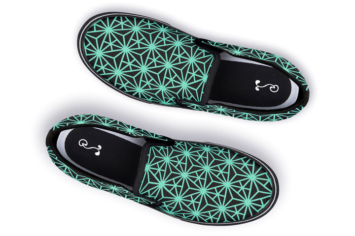 Geo Triangles Teal Slip On Shoes