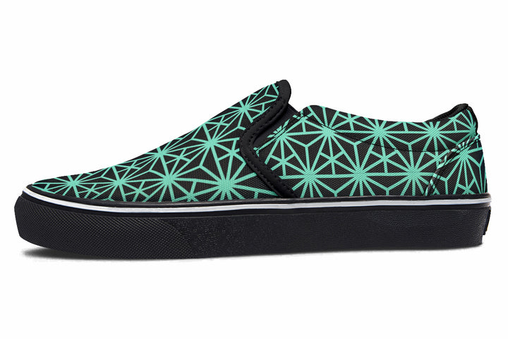 Geo Triangles Teal Slip On Shoes