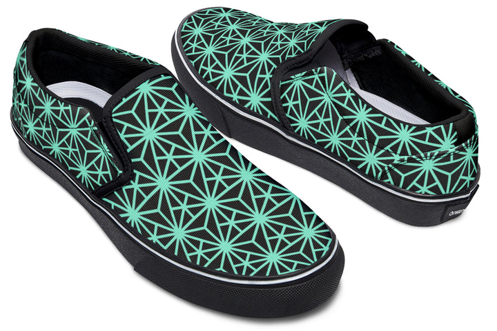 Geo Triangles Teal Slip On Shoes