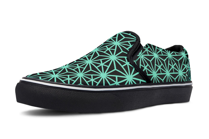 Geo Triangles Teal Slip On Shoes