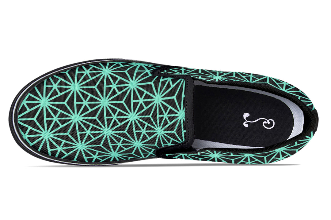 Geo Triangles Teal Slip On Shoes