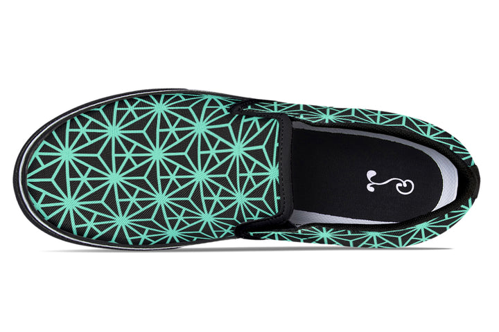 Geo Triangles Teal Slip On Shoes