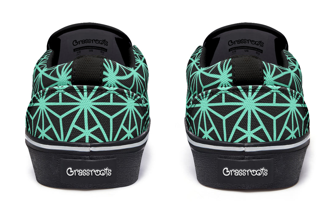 Geo Triangles Teal Slip On Shoes