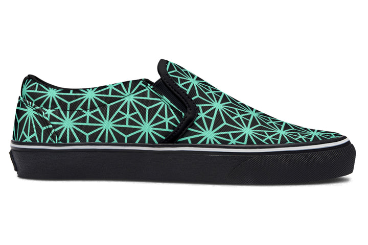 Geo Triangles Teal Slip On Shoes