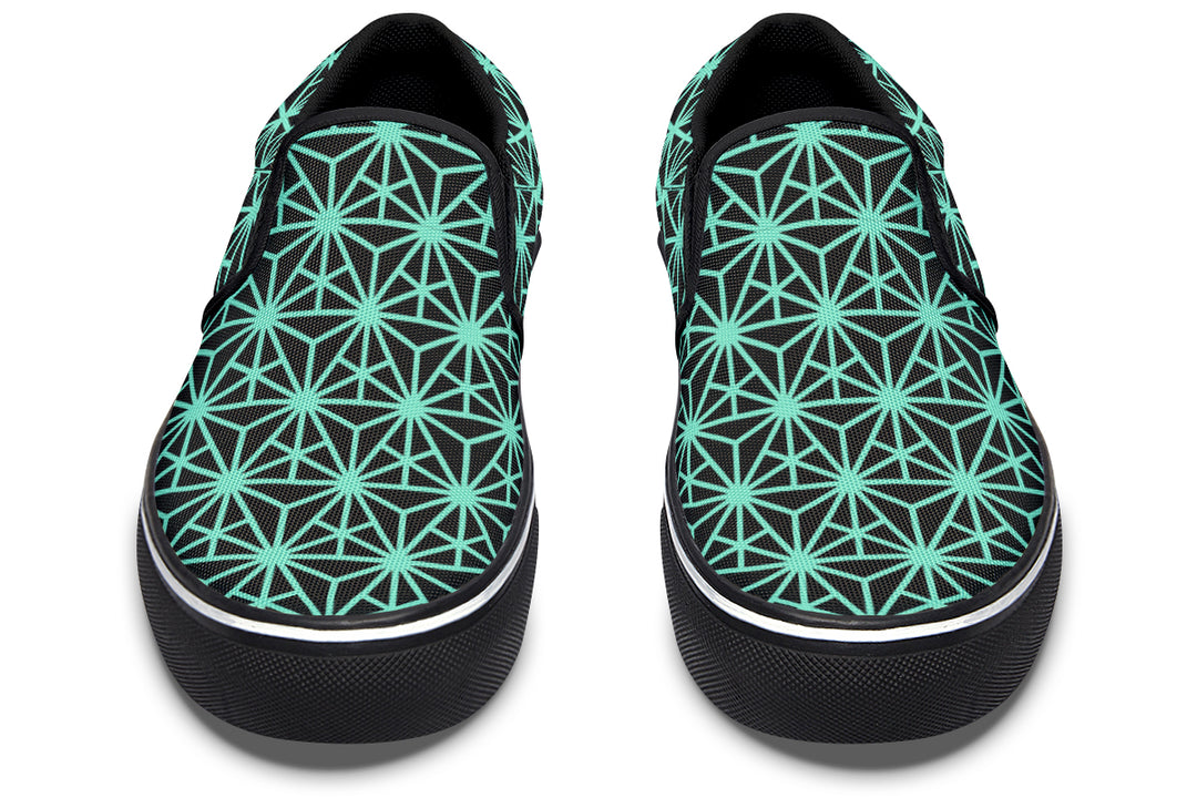 Geo Triangles Teal Slip On Shoes