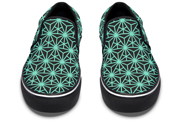 Geo Triangles Teal Slip On Shoes