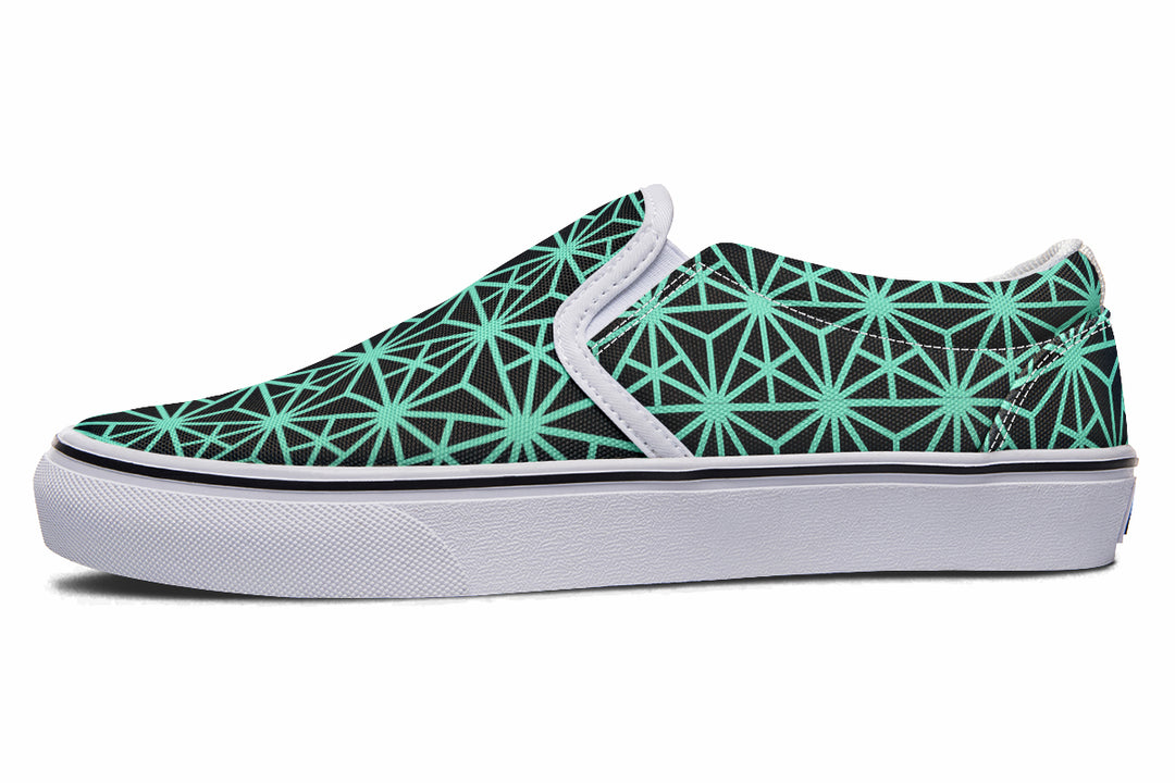 Geo Triangles Teal Slip On Shoes