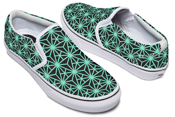 Geo Triangles Teal Slip On Shoes