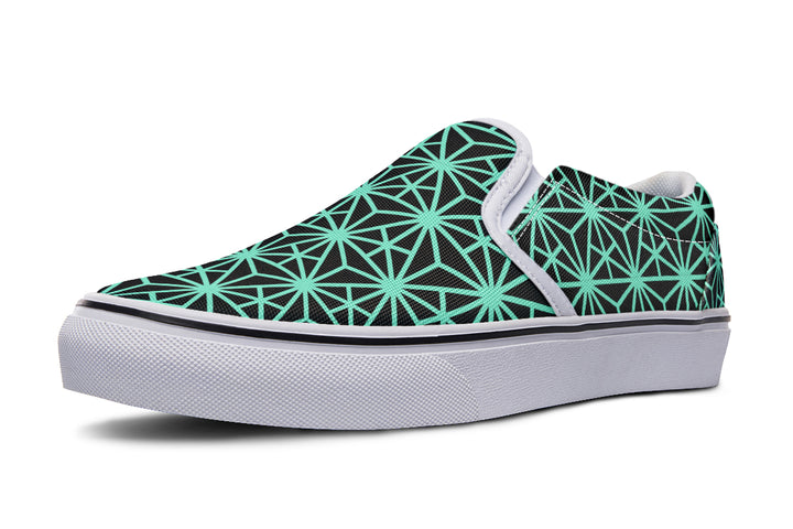 Geo Triangles Teal Slip On Shoes