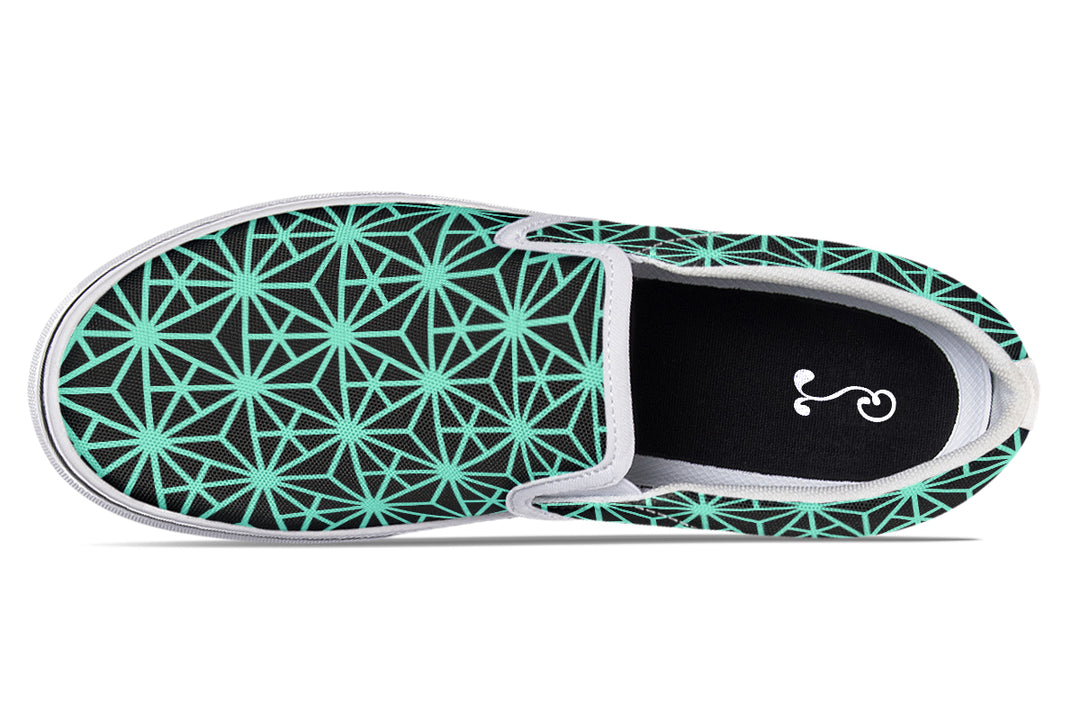 Geo Triangles Teal Slip On Shoes