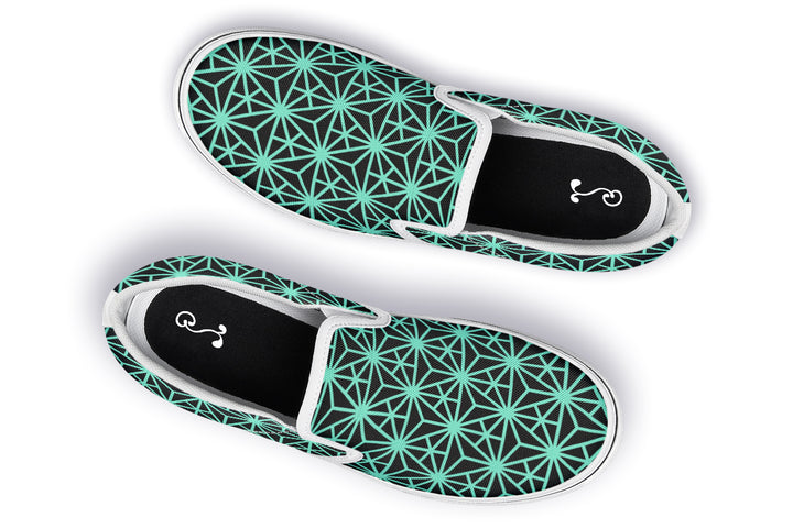 Geo Triangles Teal Slip On Shoes