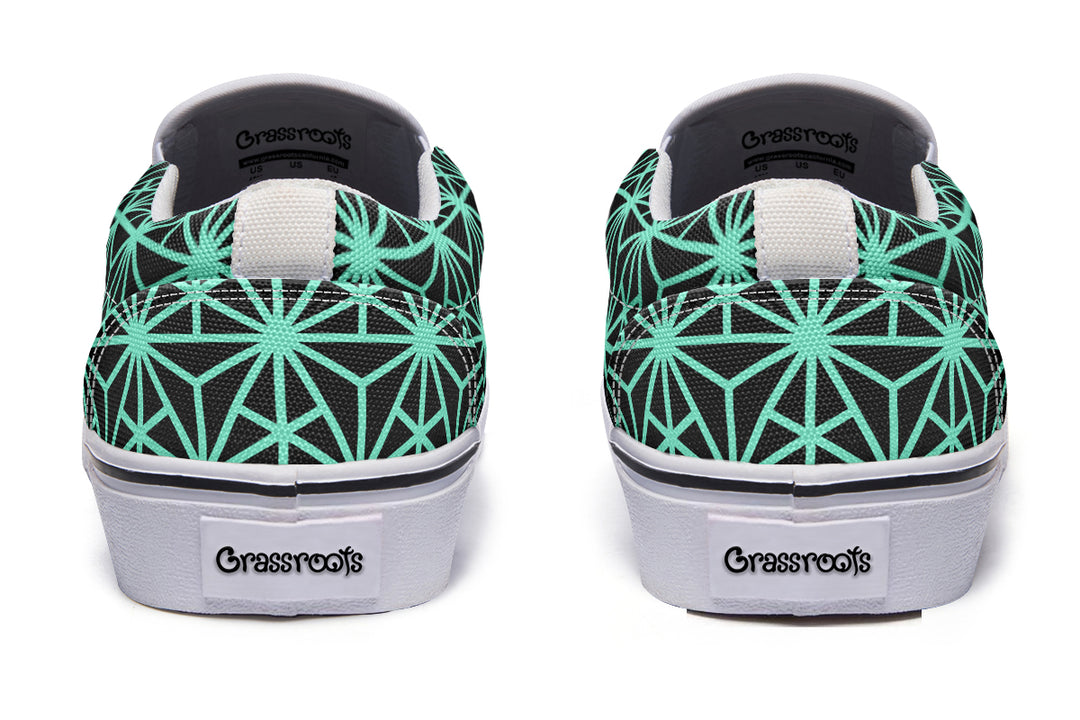 Geo Triangles Teal Slip On Shoes