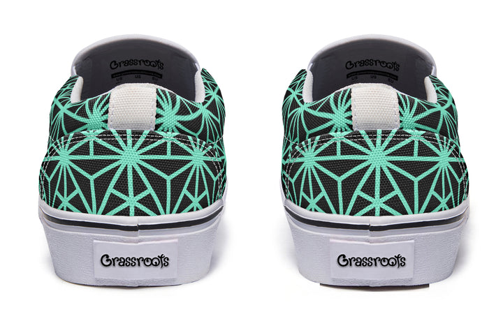 Geo Triangles Teal Slip On Shoes