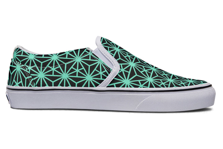 Geo Triangles Teal Slip On Shoes