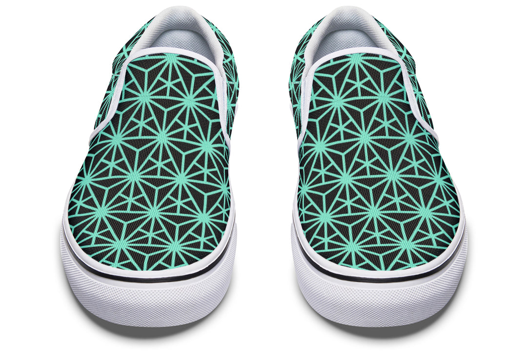 Geo Triangles Teal Slip On Shoes