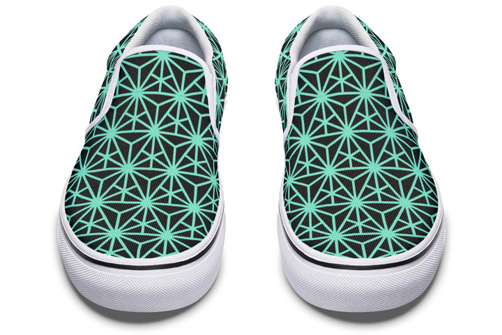 Geo Triangles Teal Slip On Shoes
