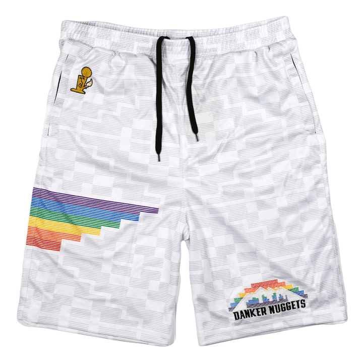 Pantalones cortos de malla blanca con diseño piramidal de Danker Nuggets