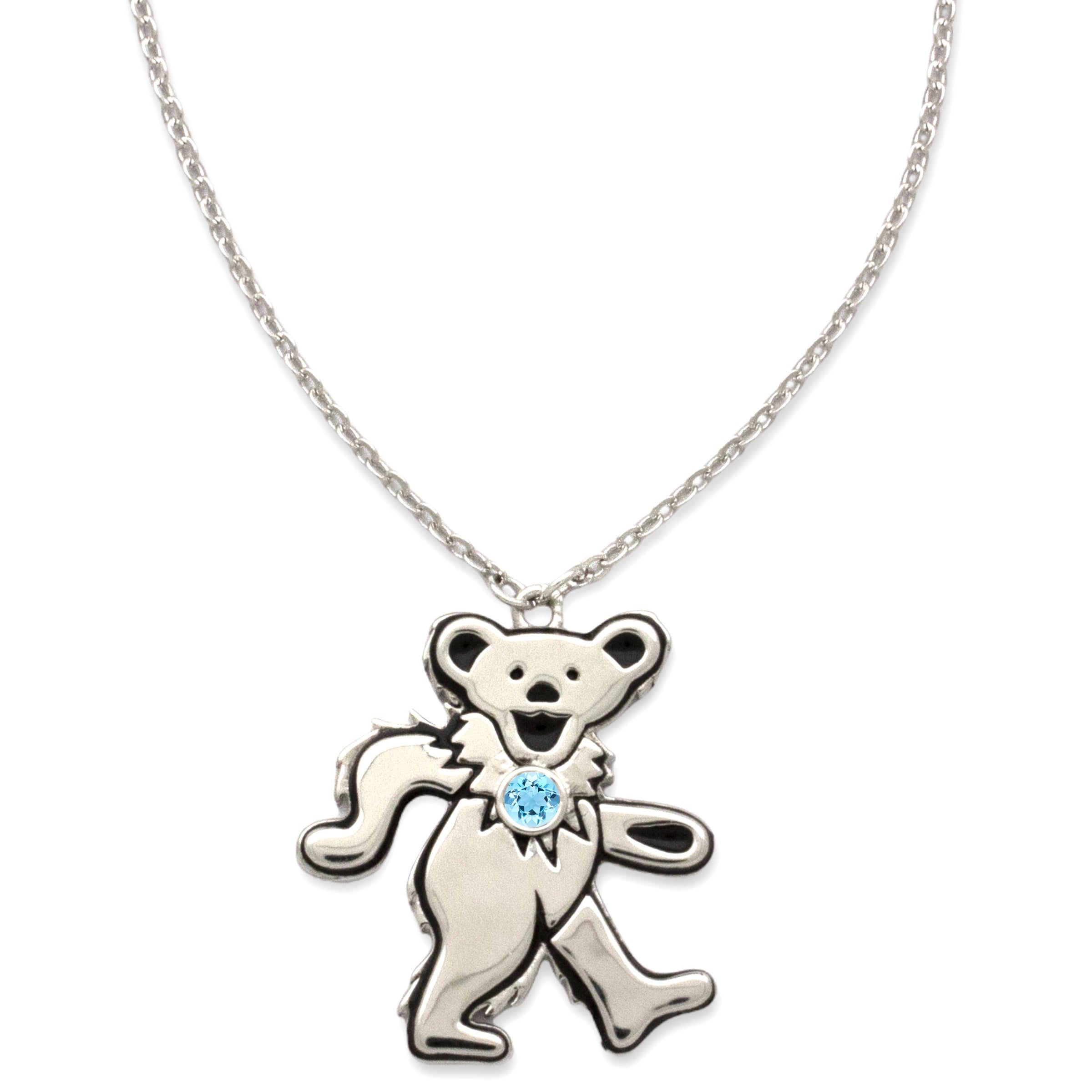 Dancing Bear Birthstone Necklace | Silver