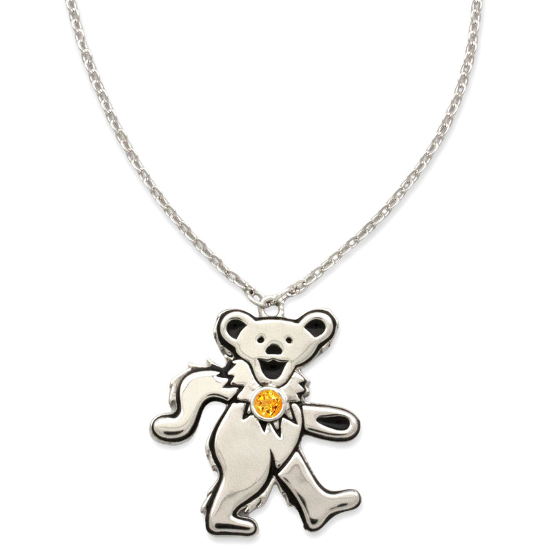 Dancing Bear Birthstone Necklace | Silver