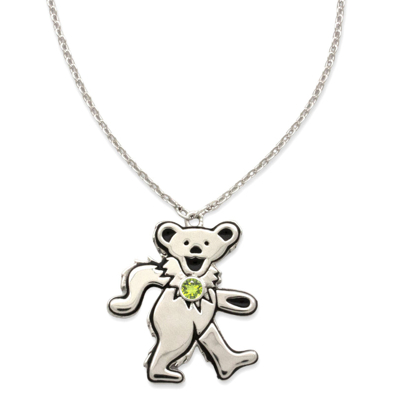Dancing Bear Birthstone Necklace | Silver