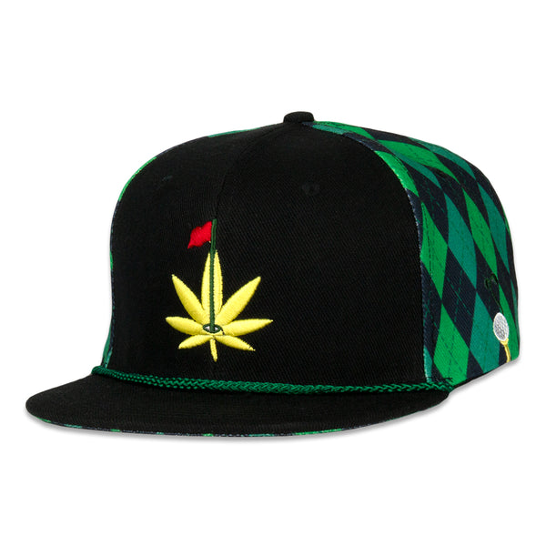 Kush Leaf Argyle Black Snapback Hat