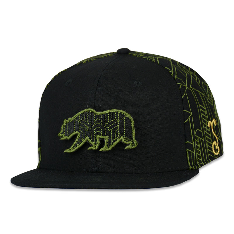 Removable Bear Digital Labyrinth Black Snapback Hat