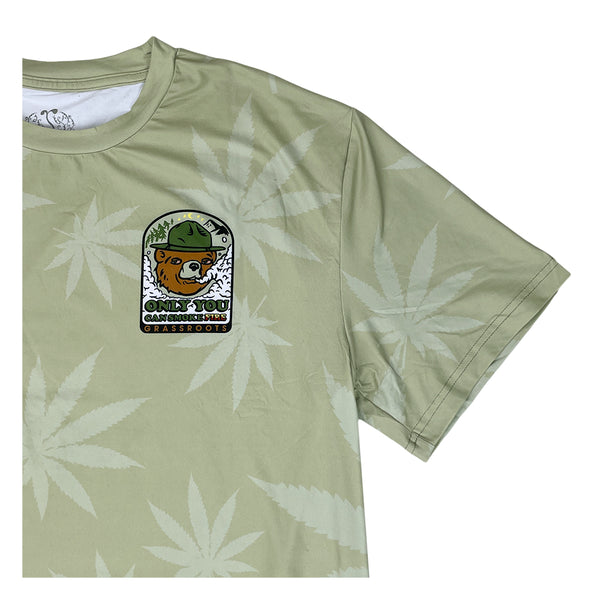 Puffy the Bear Tan Leaf Print T Shirt