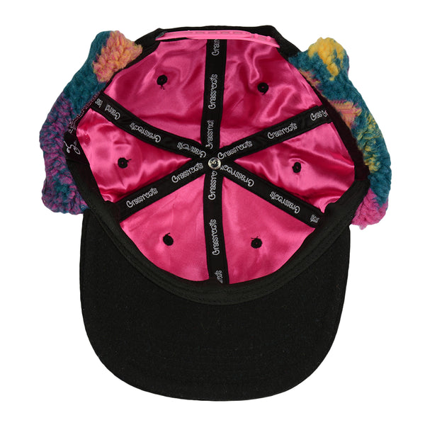 Removable Bear Trippy Tundra Black Earflap Snapback Hat