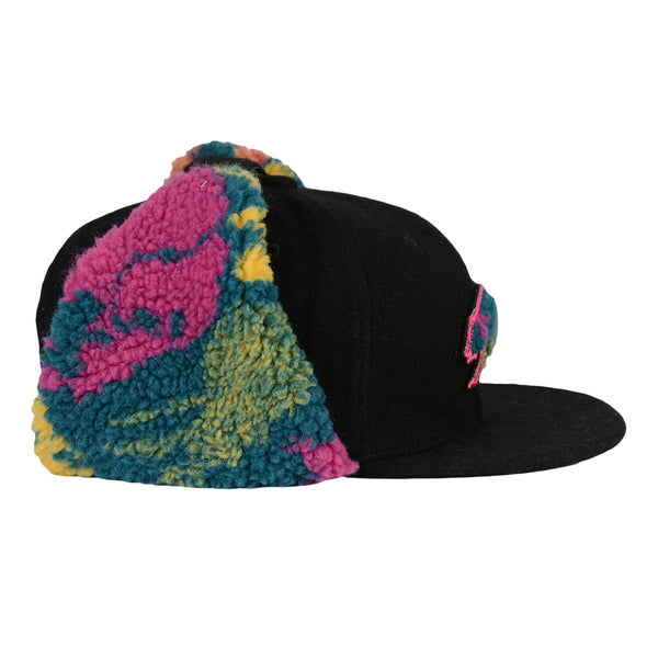 Removable Bear Trippy Tundra Black Earflap Snapback Hat