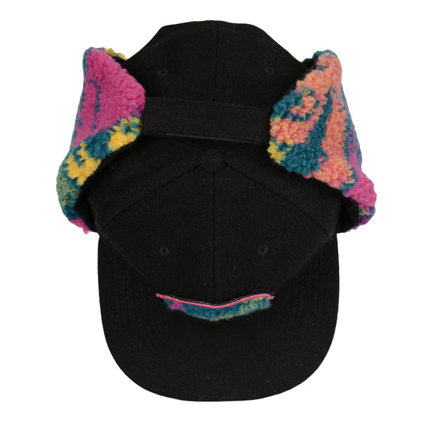 Removable Bear Trippy Tundra Black Earflap Snapback Hat