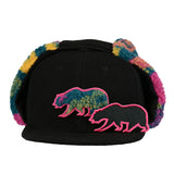 Removable Bear Trippy Tundra Black Earflap Snapback Hat