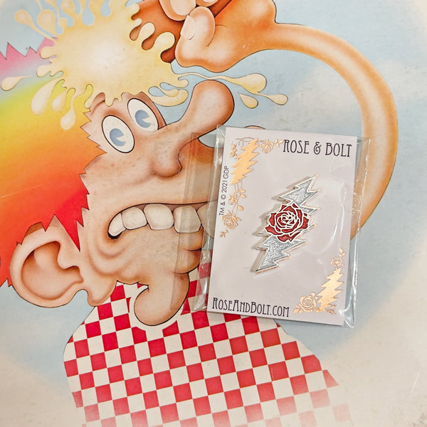 Rose & Bolt Logo Pin | Silver / Sparkle