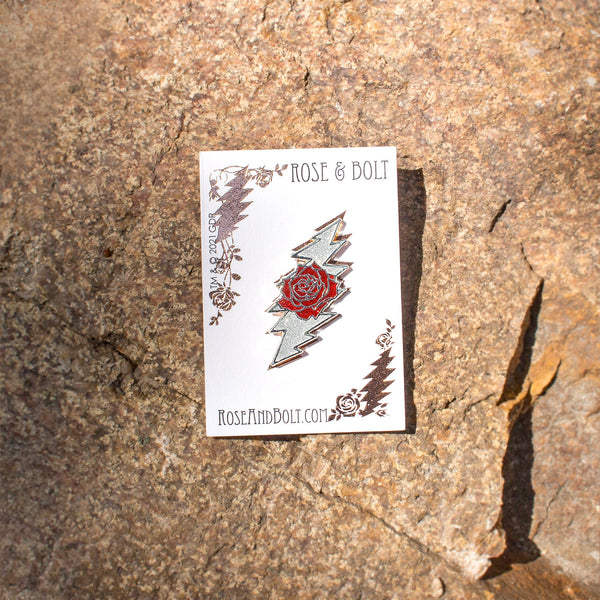 Rose & Bolt Logo Pin | Silver / Sparkle